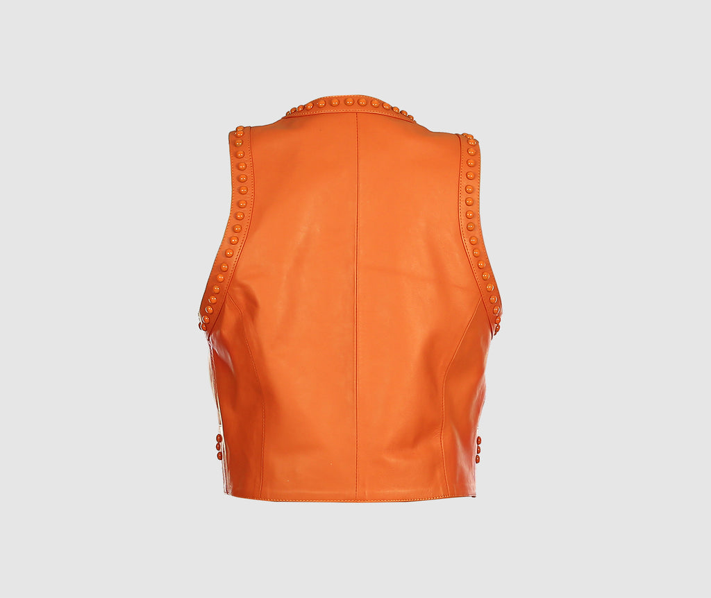 Yin Yang Studded Leather Vest Orange | Maison Orient
