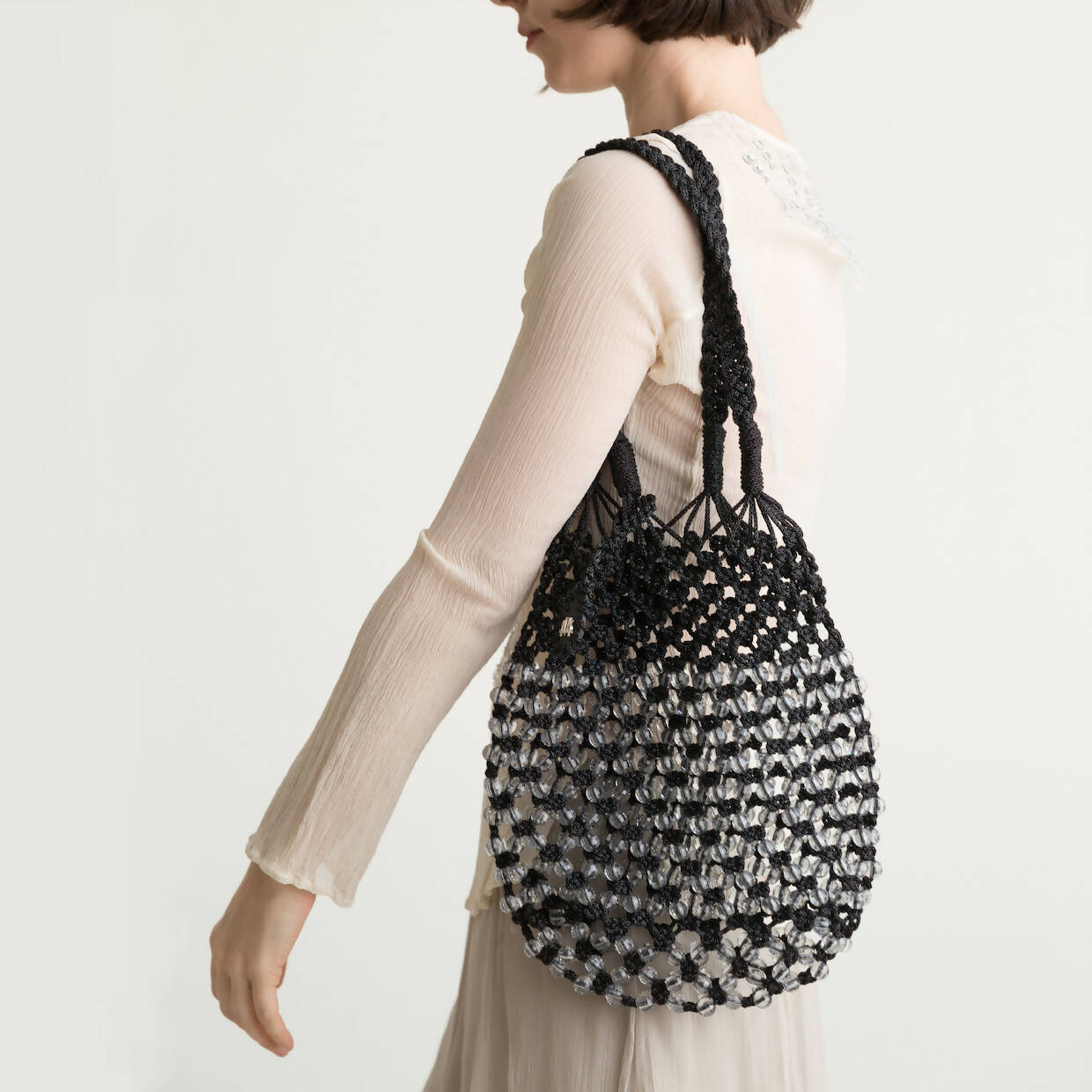 STELLA IN BLACK MACRAME BEADED BAG