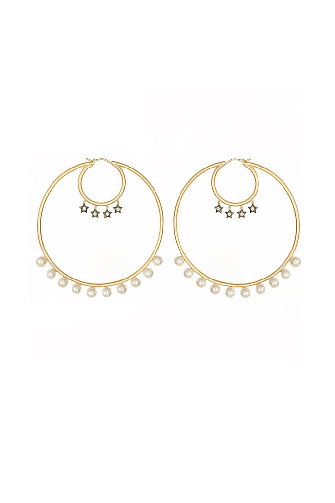 Ammanii Large Hoops With Freshwater Pearls And Dangling Stars - Maison OrientAmmaniiMaison OrientEarrings
