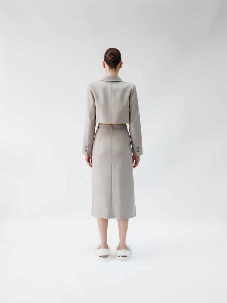 Asymmetric High Waisted Stone Grey Skirt | Maison Orient