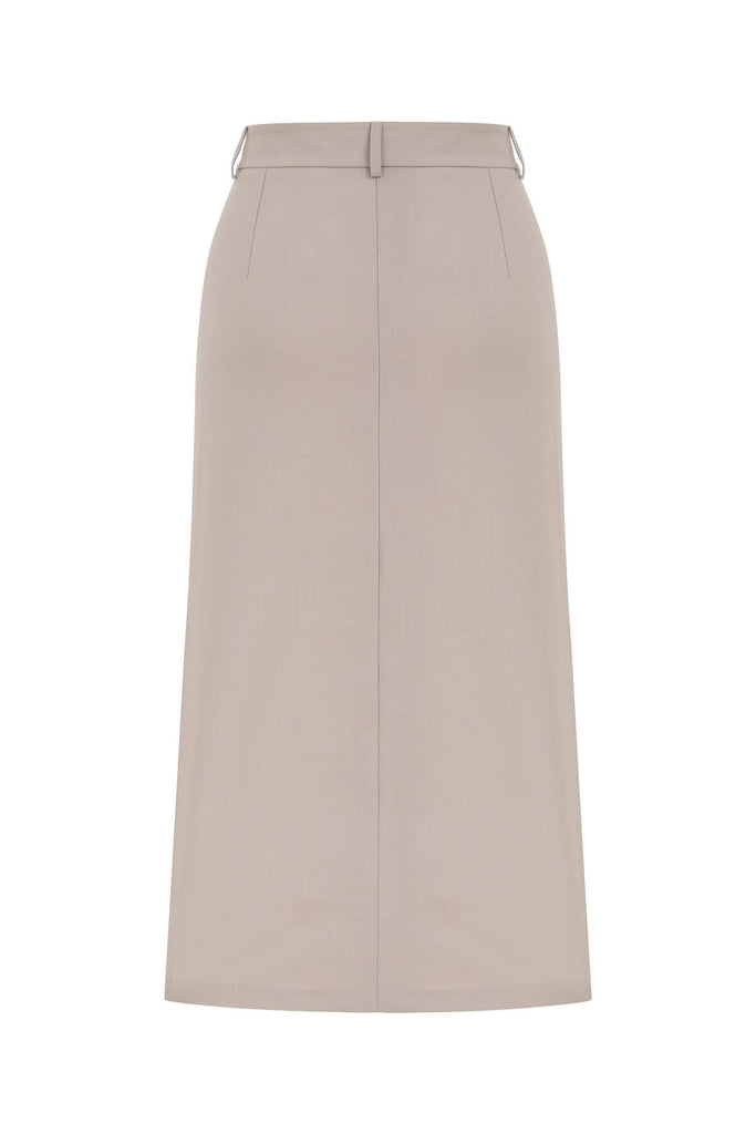 Asymmetric High Waisted Stone Grey Skirt | Maison Orient