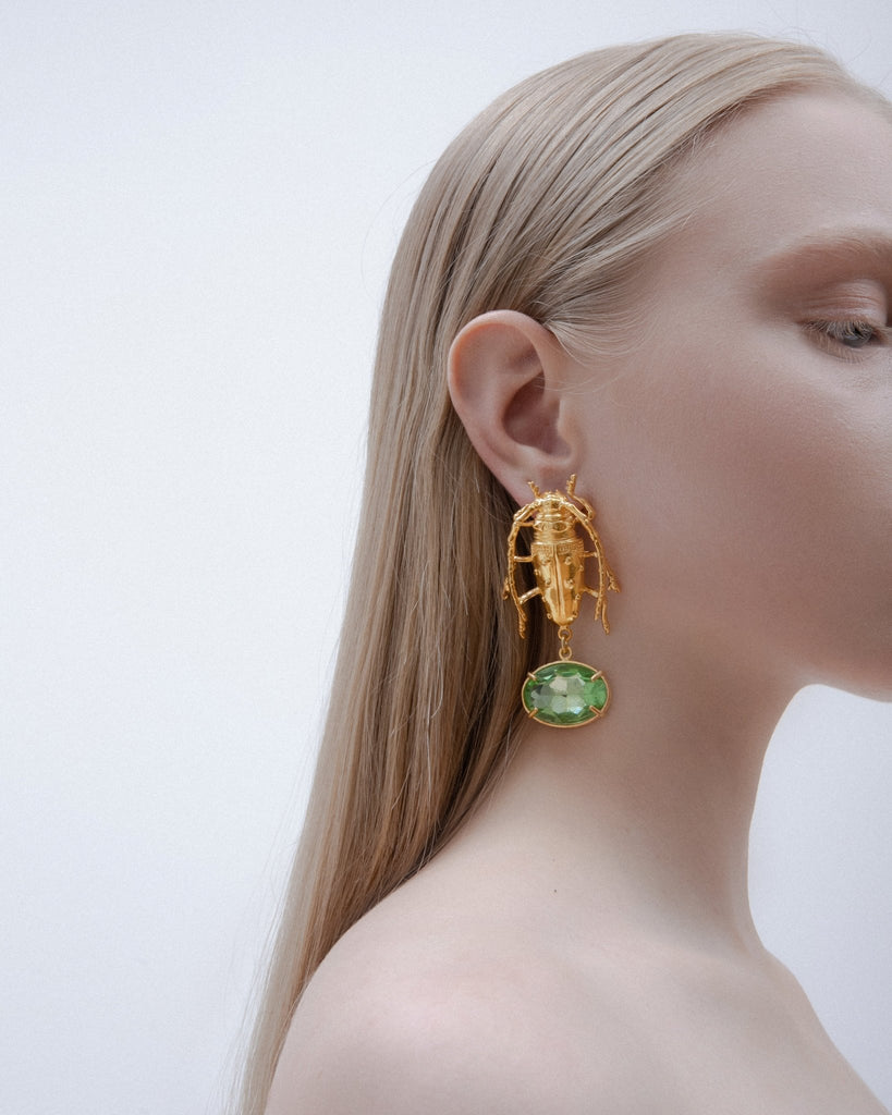 Beatle Earrings With Green Stones - Maison OrientNatia X LakoMaison OrientEarrings