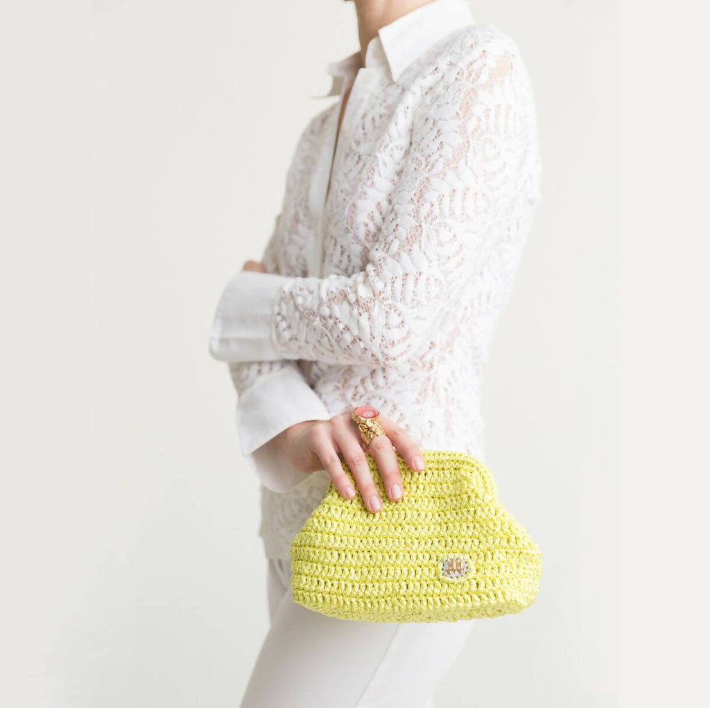 CAMILLE IN LIME GREEN RAFFIA - Maison OrientJIMBAMaison OrientClutch Bags
