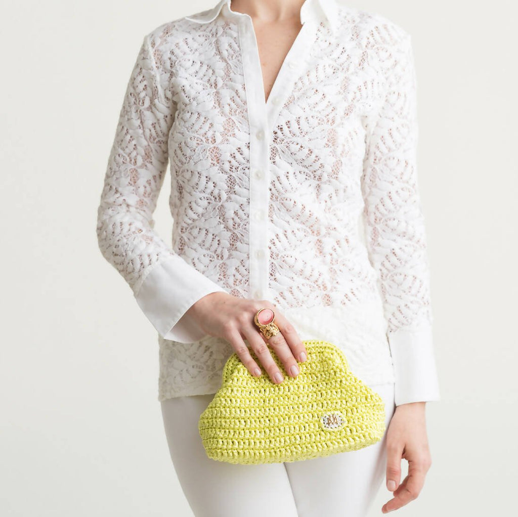 CAMILLE IN LIME GREEN RAFFIA - Maison OrientJIMBAMaison OrientClutch Bags