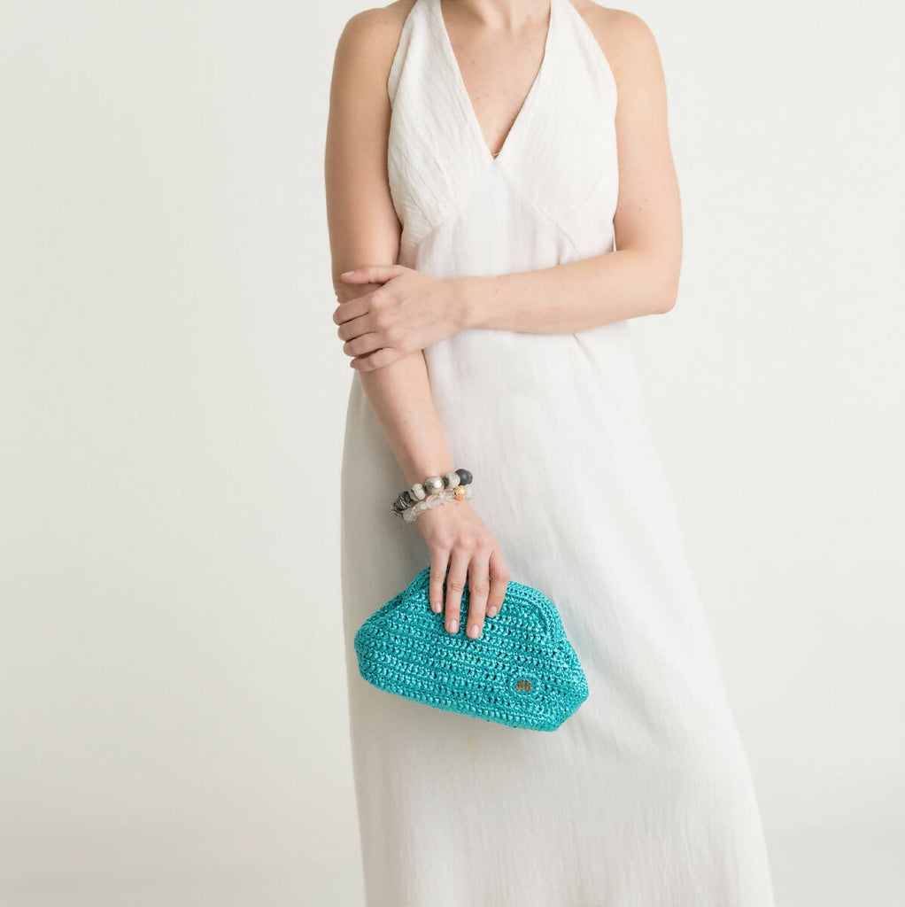 CAMILLE IN VERDIGRIS RAFFIA - Maison OrientJIMBAMaison OrientClutch Bags