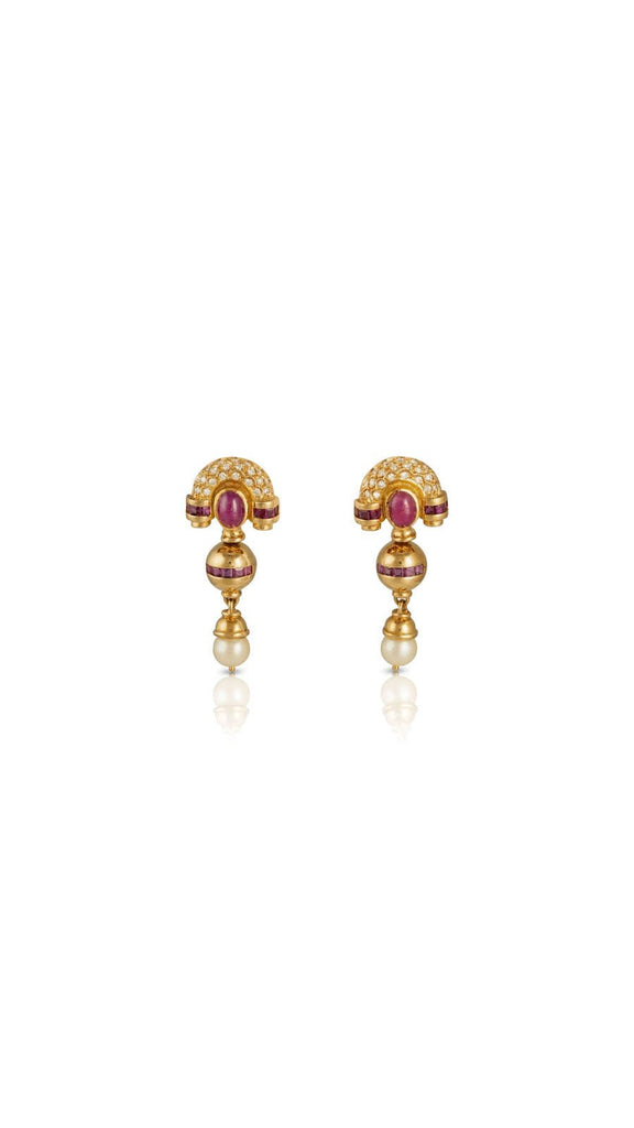 Contemporary Ruby, Diamond And Cultured Pearl Dangle Earrings - Maison OrientYazJewelsMaison OrientEarrings