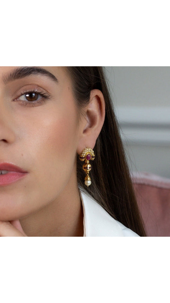 Contemporary Ruby, Diamond And Cultured Pearl Dangle Earrings - Maison OrientYazJewelsMaison OrientEarrings