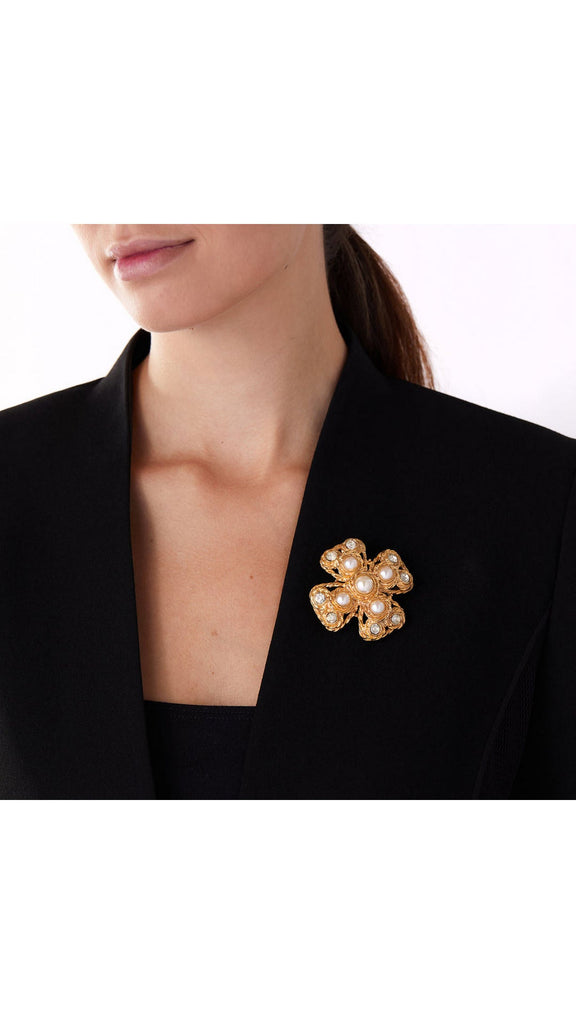 Costume Faux Pearl And Rhinestone Cross Brooch - Maison OrientYazJewelsMaison OrientBrooches