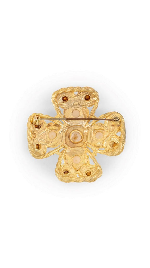 Costume Faux Pearl And Rhinestone Cross Brooch - Maison OrientYazJewelsMaison OrientBrooches