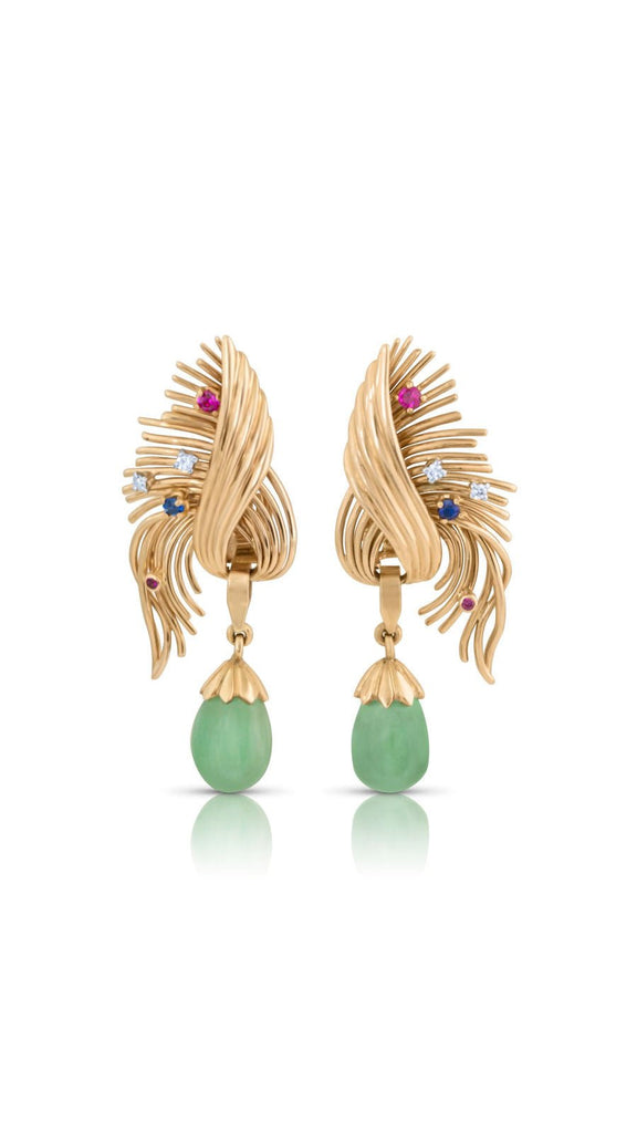 Diamond, Ruby And Sapphire Turquoise Drop Spray Ear Clips - Maison OrientYazJewelsMaison OrientEarrings