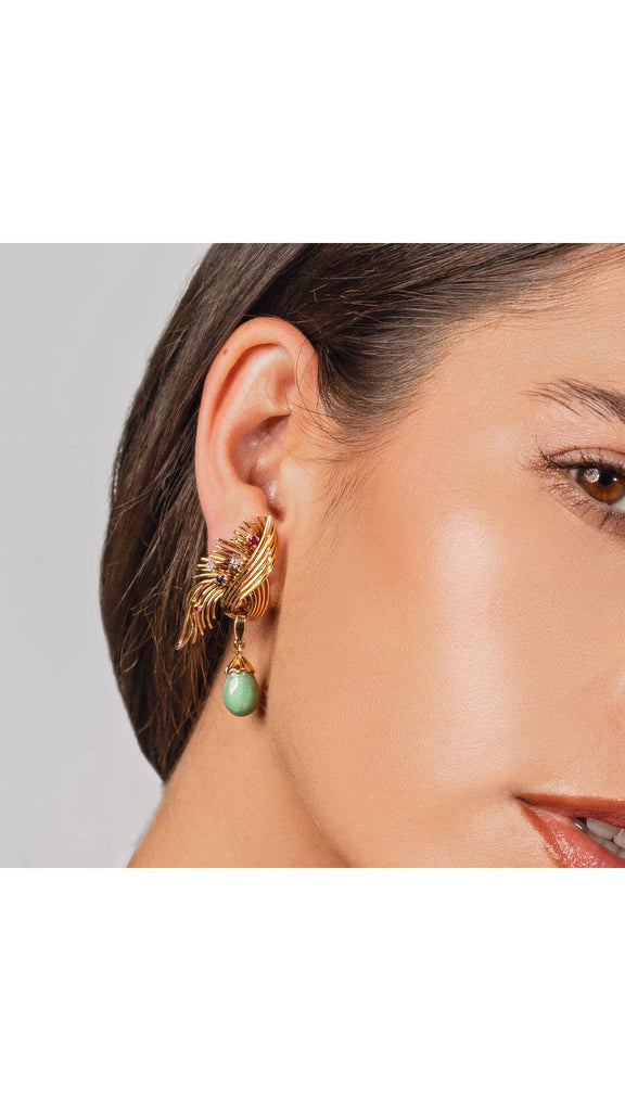 Diamond, Ruby And Sapphire Turquoise Drop Spray Ear Clips - Maison OrientYazJewelsMaison OrientEarrings