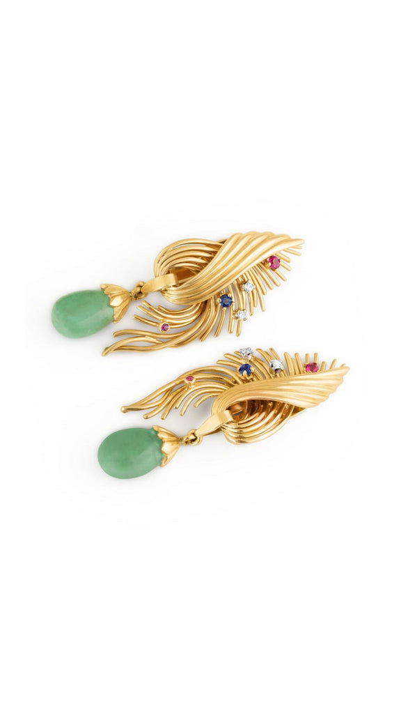 Diamond, Ruby And Sapphire Turquoise Drop Spray Ear Clips - Maison OrientYazJewelsMaison OrientEarrings