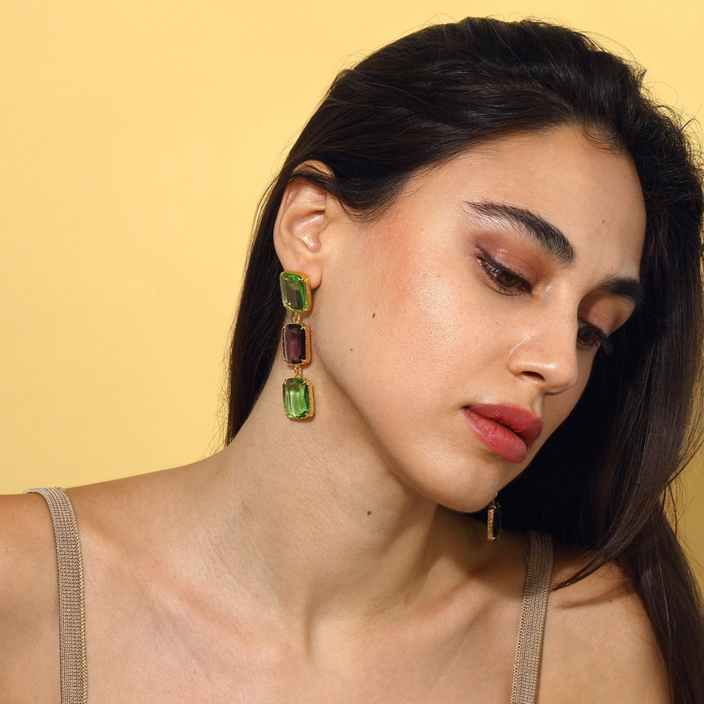 Donna Earrings - Light Green & Amethyst - Maison OrientMaison SoulaMaison OrientEarrings