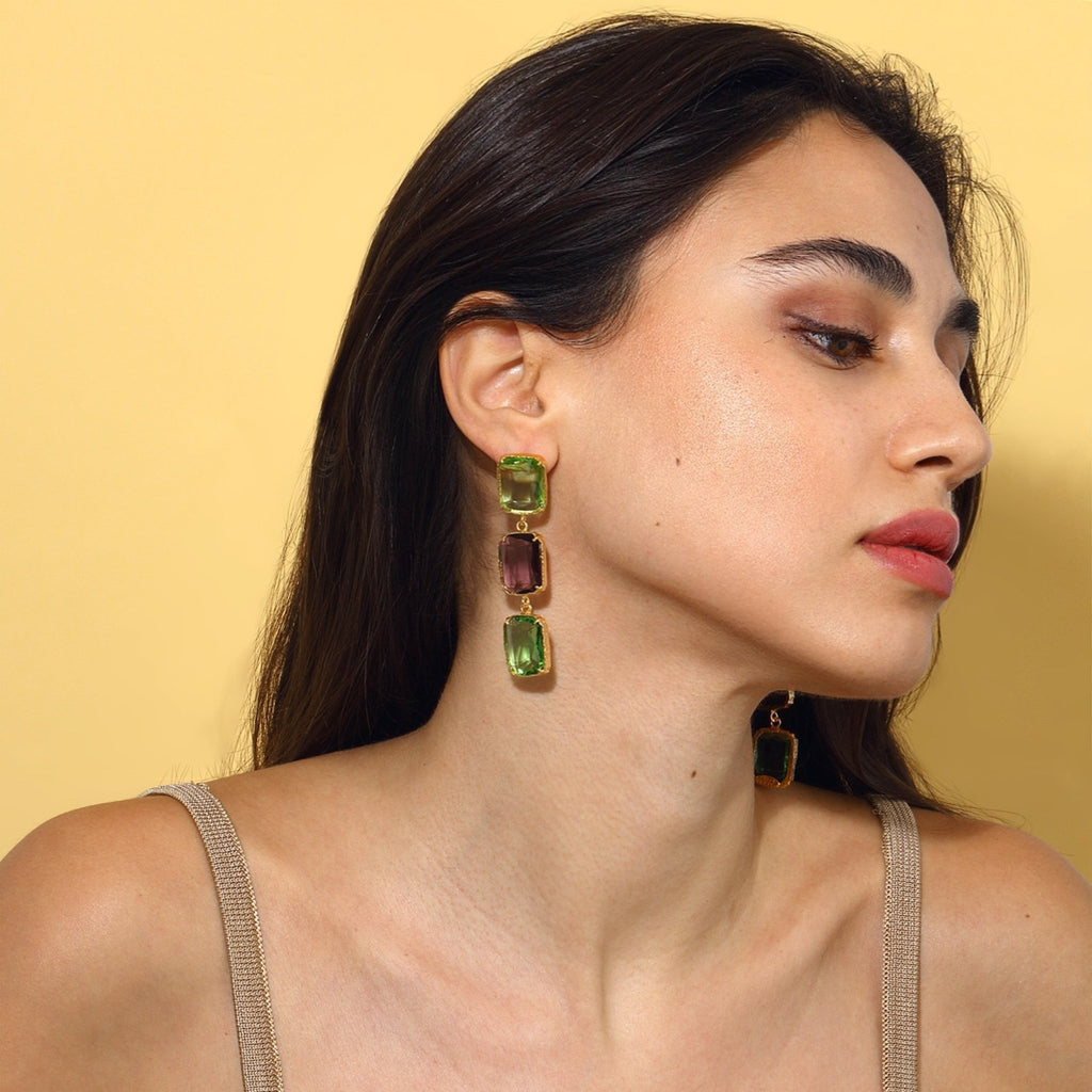 Donna Earrings - Light Green & Amethyst - Maison OrientMaison SoulaMaison OrientEarrings