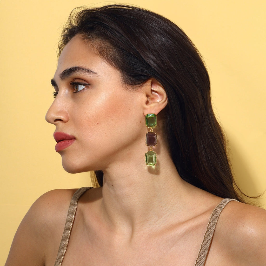 Donna Earrings - Light Green & Amethyst - Maison OrientMaison SoulaMaison OrientEarrings