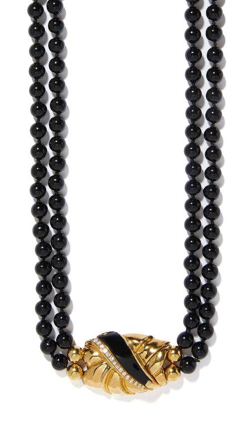 Double Strand Black Onyx Necklace And 18K Diamond Clasp - Maison OrientYazJewelsMaison OrientNecklaces