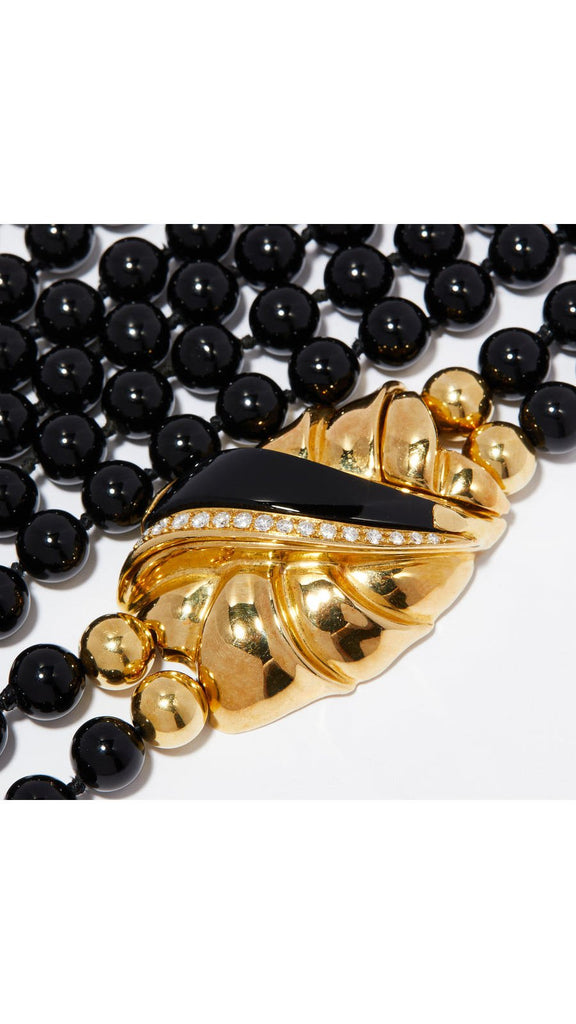 Double Strand Black Onyx Necklace And 18K Diamond Clasp - Maison OrientYazJewelsMaison OrientNecklaces