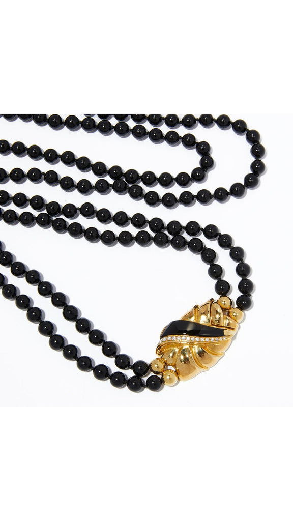 Double Strand Black Onyx Necklace And 18K Diamond Clasp - Maison OrientYazJewelsMaison OrientNecklaces