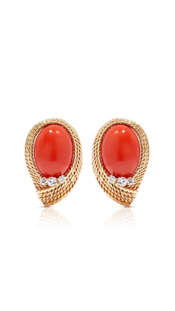Estate Coral And Diamond Rope Twist Ear Clips - Maison OrientYazJewelsMaison OrientEarrings