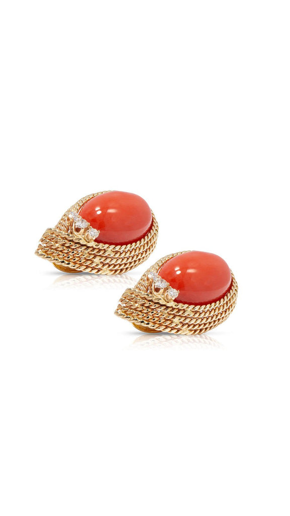 Estate Coral And Diamond Rope Twist Ear Clips - Maison OrientYazJewelsMaison OrientEarrings