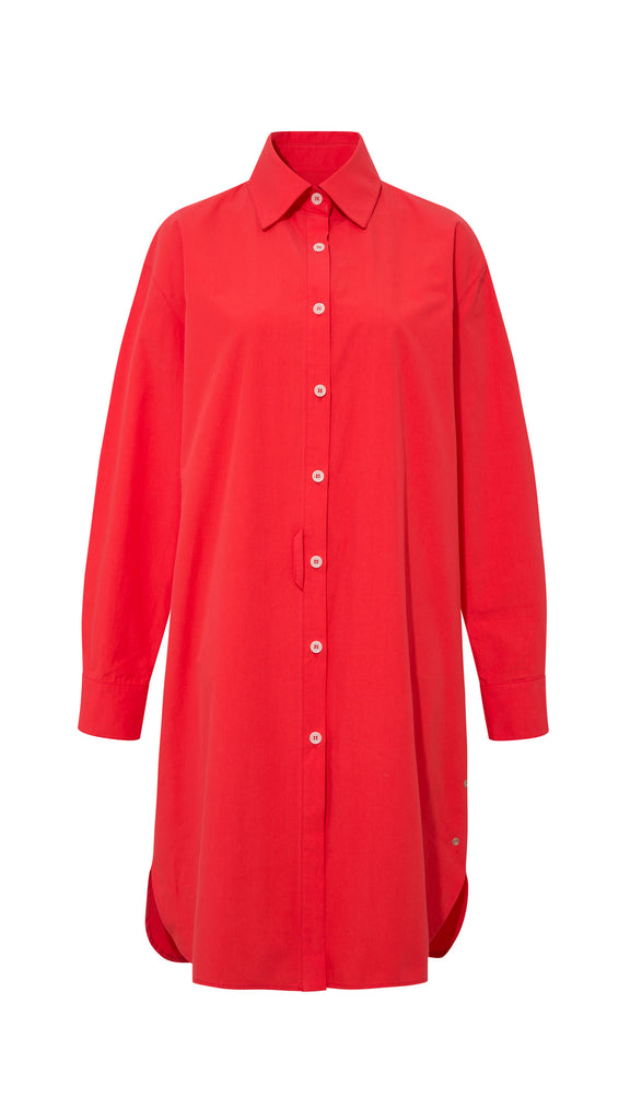 NO10 POPLIN SHIRT DRESS - Bright Red | Maison Orient