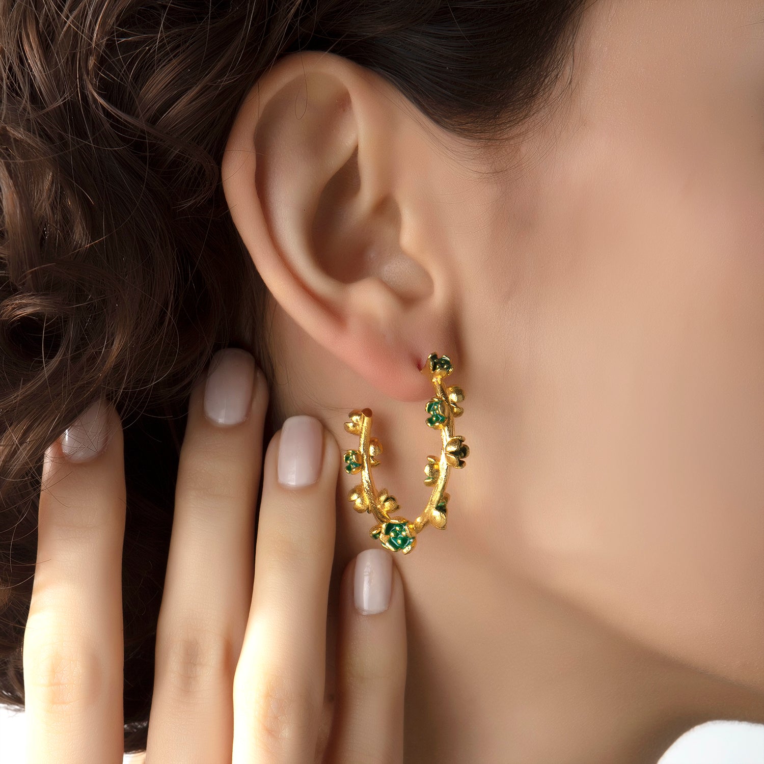 Green Viola Flower Earrings, Milou Jewelry