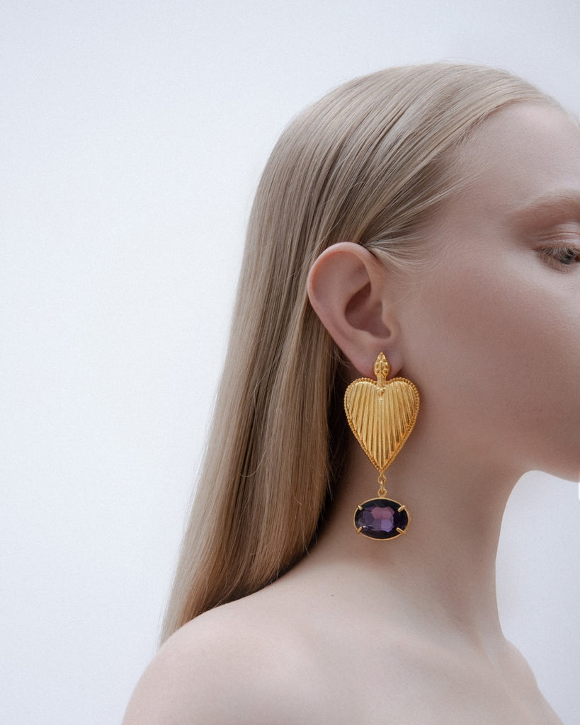 Heart Earrings With Purple Stones - Maison OrientNatia X LakoMaison OrientEarrings