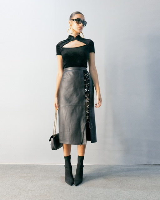 Savannah Leather Skirt Black