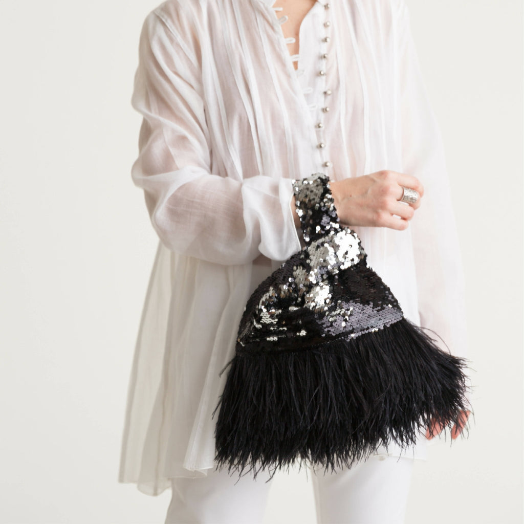 Jade In Black/ Silver Sequin With Feather - Maison OrientJIMBAMaison OrientMini Bags