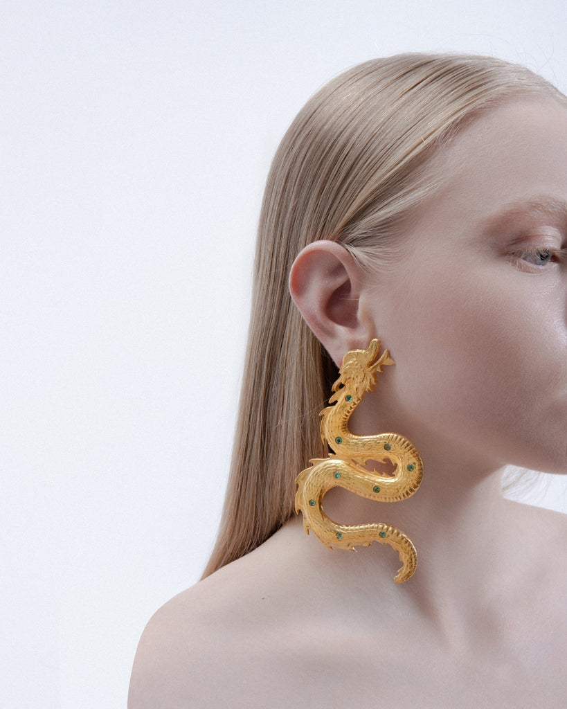 Large Dragon Earrings With Green Stones - Maison OrientNatia X LakoMaison OrientEarrings