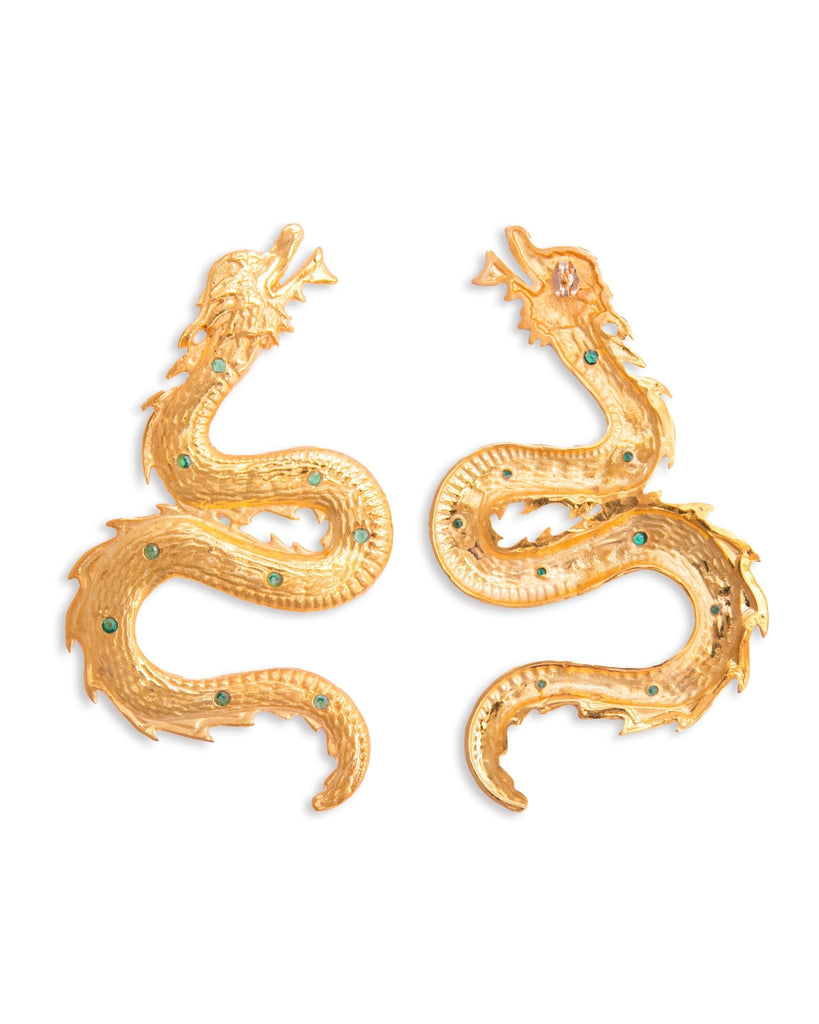 Large Dragon Earrings With Green Stones - Maison OrientNatia X LakoMaison OrientEarrings