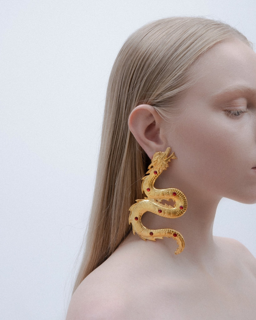 Large Dragon Earrings With Red Stones - Maison OrientNatia X LakoMaison OrientEarrings
