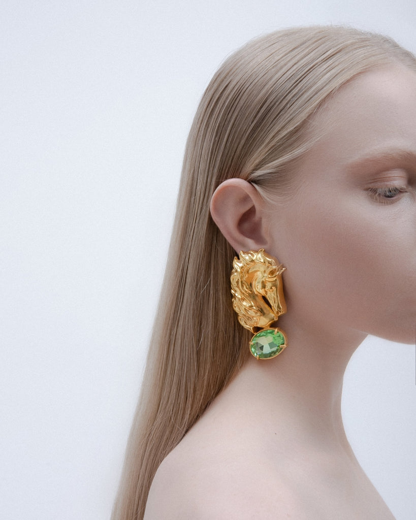 Large Horse Head Earrings With Green Stones - Maison OrientNatia X LakoMaison OrientEarrings