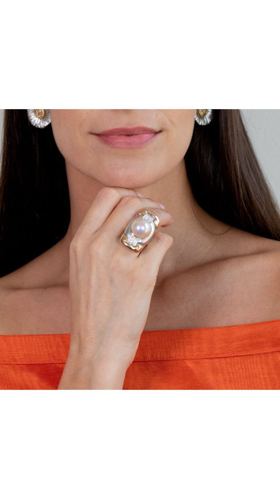 Mabe Pearl And Diamond Two Tone Elongated Ring - Maison OrientYazJewelsMaison OrientRings