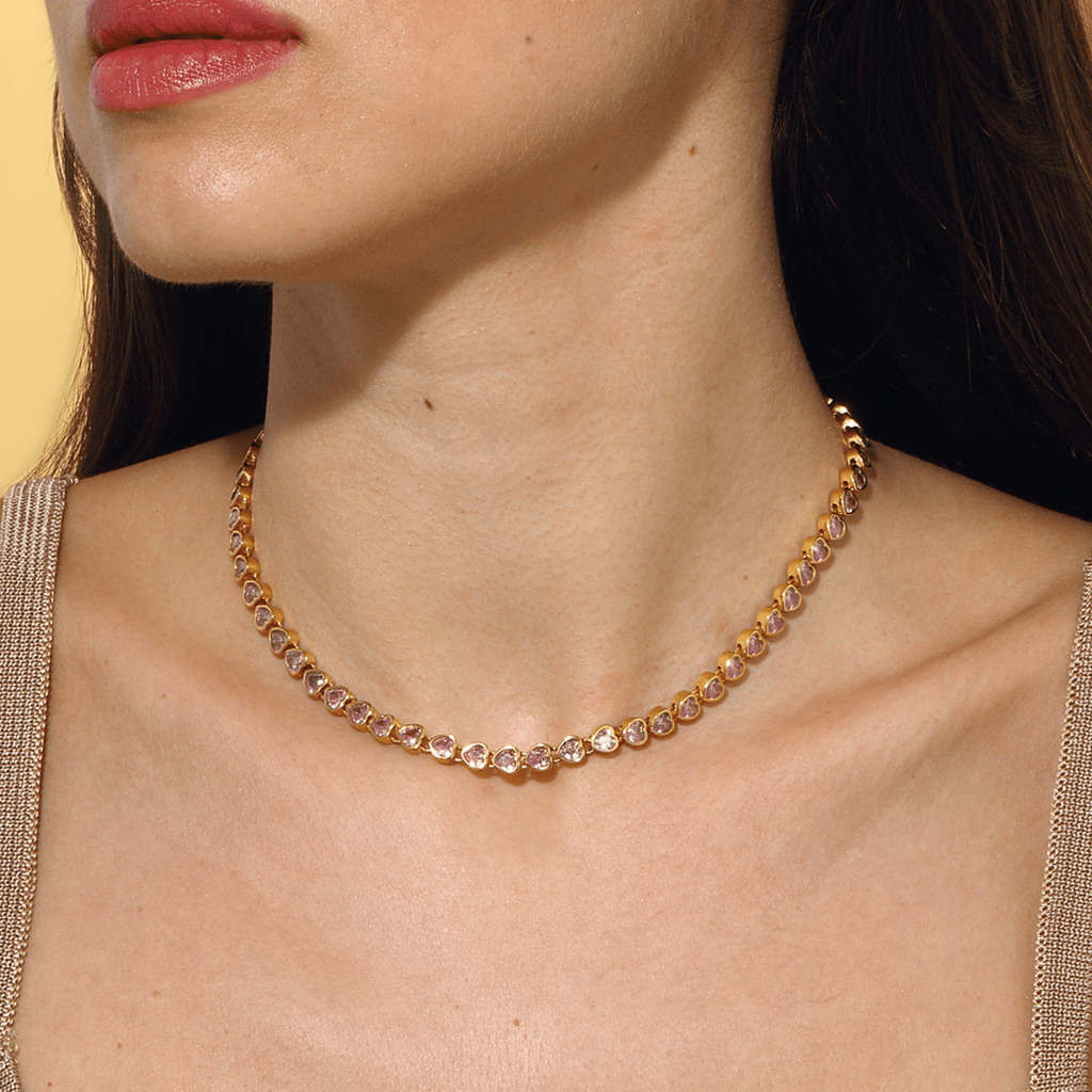 Many Tiny Hearts Tennis Necklace - Rose Pink - Maison OrientMaison SoulaMaison OrientNecklaces