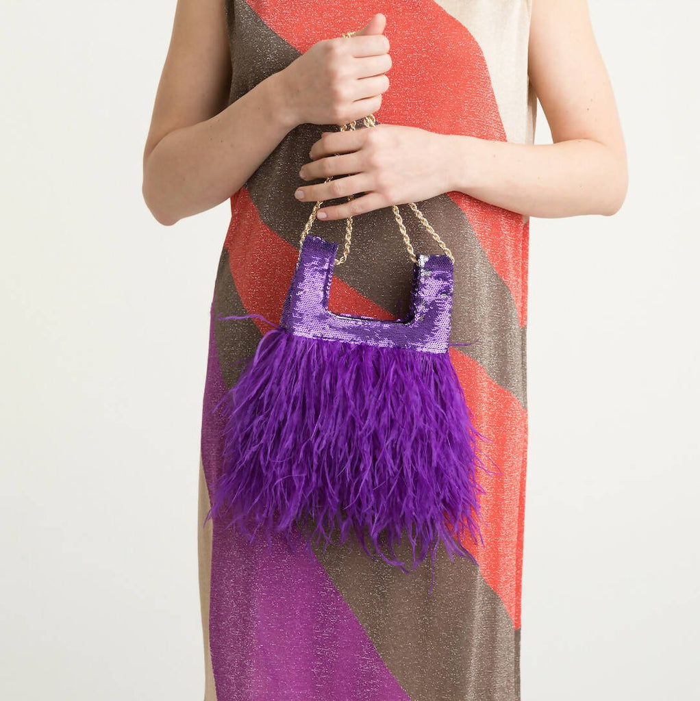 Micro Ines In Dahlia Sequin With Feather - Maison OrientJIMBAMaison OrientMini Bags