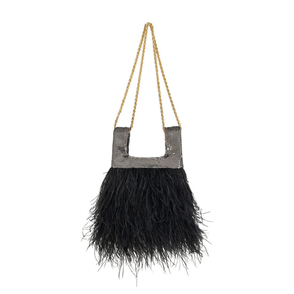 Micro Ines In Slate Gray Sequin With Feather - Maison OrientJIMBAMaison OrientMini Bags