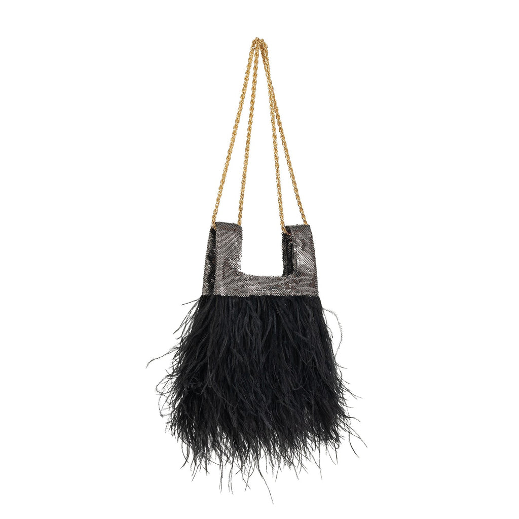Micro Ines In Slate Gray Sequin With Feather - Maison OrientJIMBAMaison OrientMini Bags