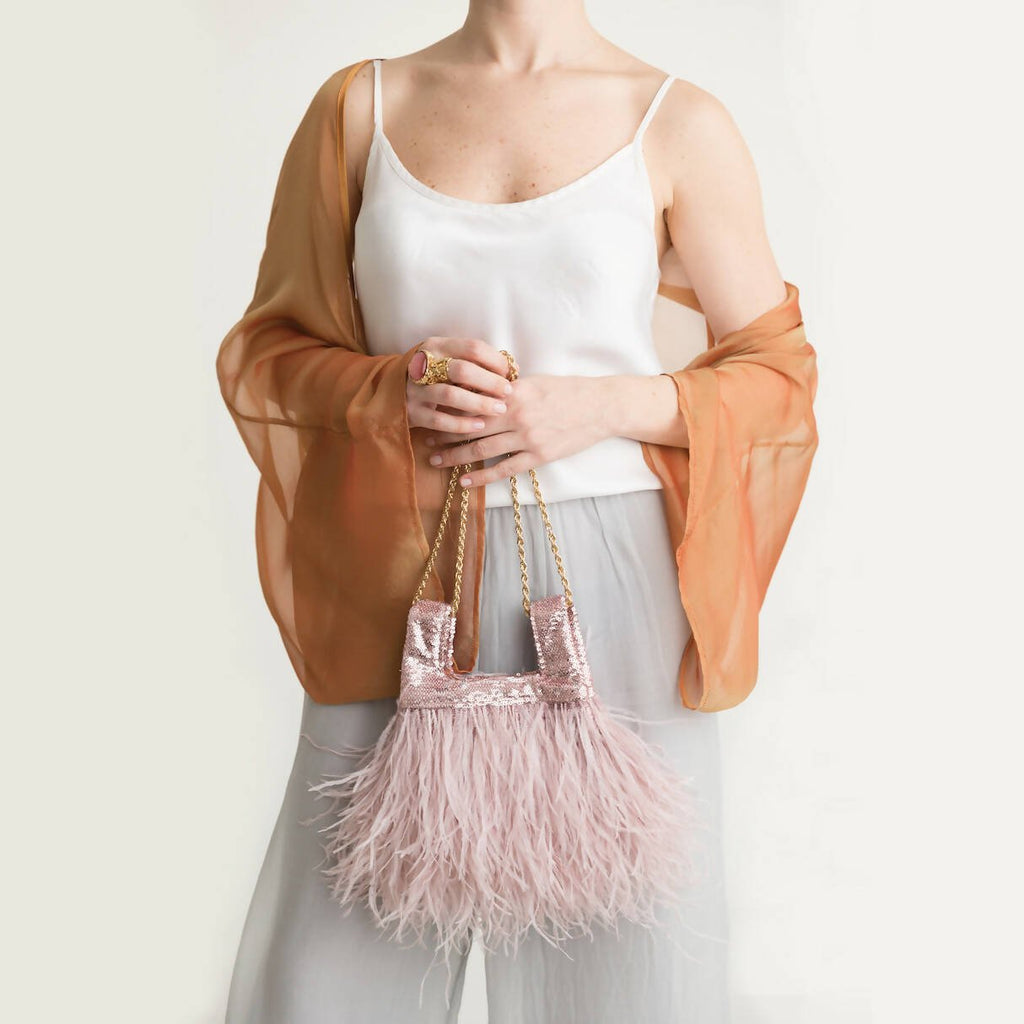 Micro Ines In Tickled Pink Sequin With Feather - Maison OrientJIMBAMaison OrientMini Bags