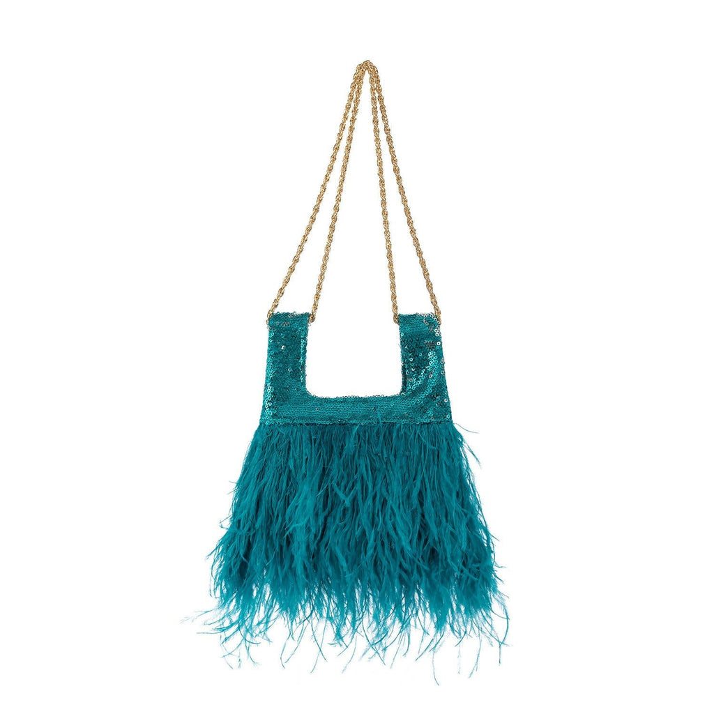 MICRO INES IN VERDIGRIS SEQUIN WITH FEATHER - Maison OrientJIMBAMaison OrientMini Bags