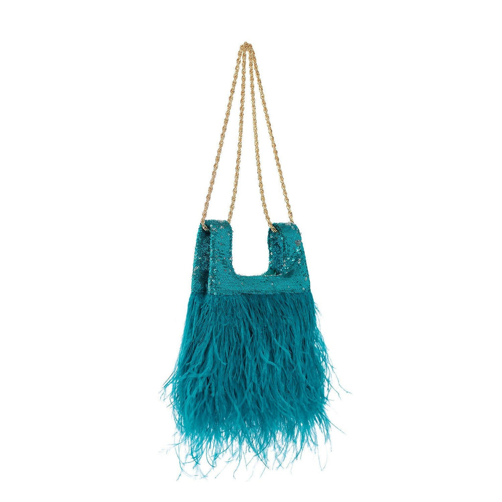 MICRO INES IN VERDIGRIS SEQUIN WITH FEATHER - Maison OrientJIMBAMaison OrientMini Bags