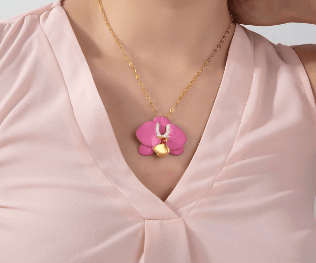 Milou Fuchsia Pink & White Orchid Flower Necklace - Maison OrientMilou JewelryMaison OrientJewelry