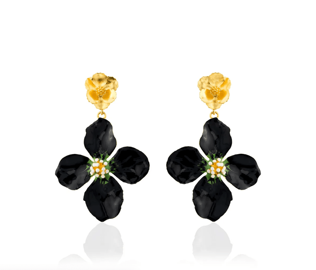Milou Gold & Black Flower Drop Earrings - Maison OrientMilou JewelryMaison OrientJewelry