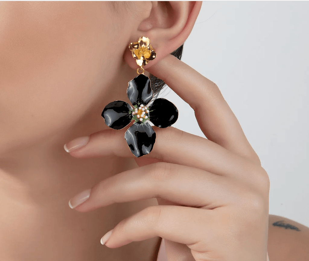 Milou Gold & Black Flower Drop Earrings - Maison OrientMilou JewelryMaison OrientJewelry