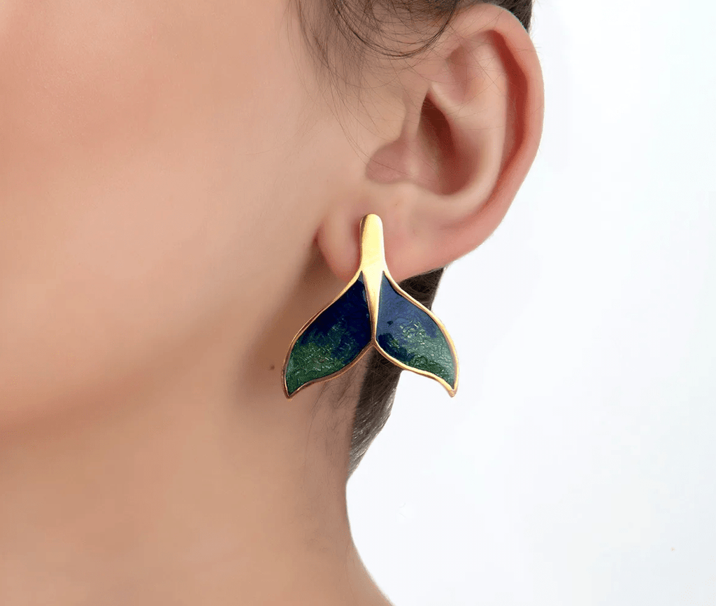 Milou Green & Navy Blue Whale Tail Earrings - Maison OrientMilou JewelryMaison OrientJewelry