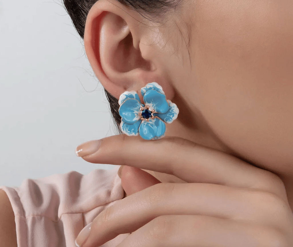 Milou Light Blue & White Viola Flower Earrings - Maison OrientMilou JewelryMaison OrientJewelry