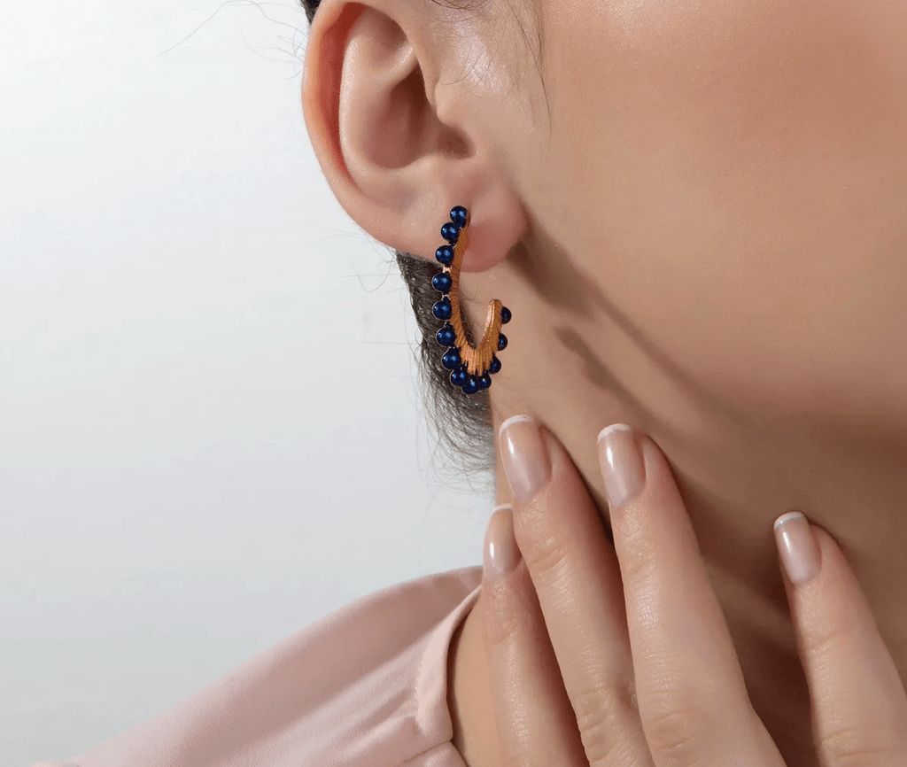 Milou Navy Blue & Gold Oval Hoop Earrings - Maison OrientMilou JewelryMaison OrientJewelry