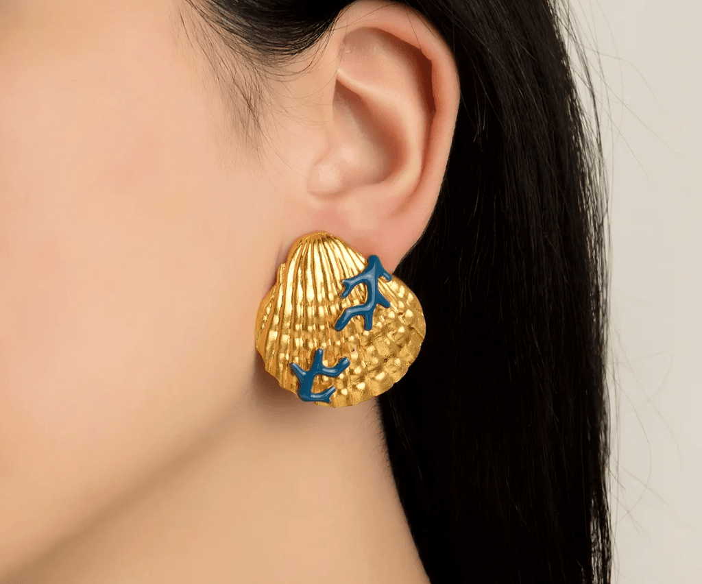 Milou Seashell Earrings With Coral Navy Blue - Maison OrientMilou JewelryMaison OrientJewelry