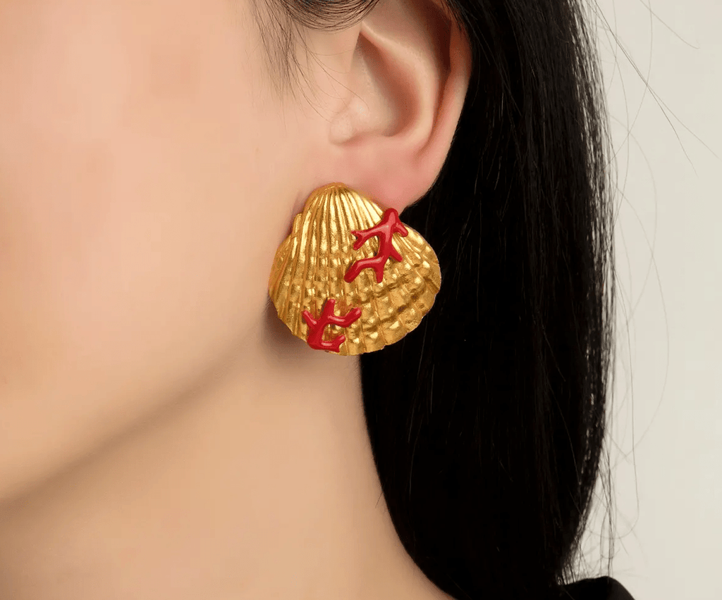 Milou Seashell Earrings With Coral Red - Maison OrientMilou JewelryMaison OrientJewelry