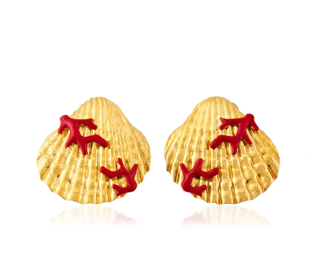 Milou Seashell Earrings With Coral Red - Maison OrientMilou JewelryMaison OrientJewelry